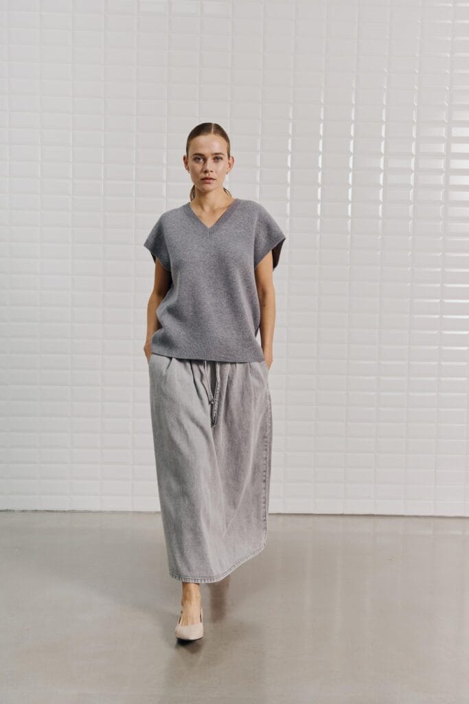 With Black Penelope Denim Maxi Skirt