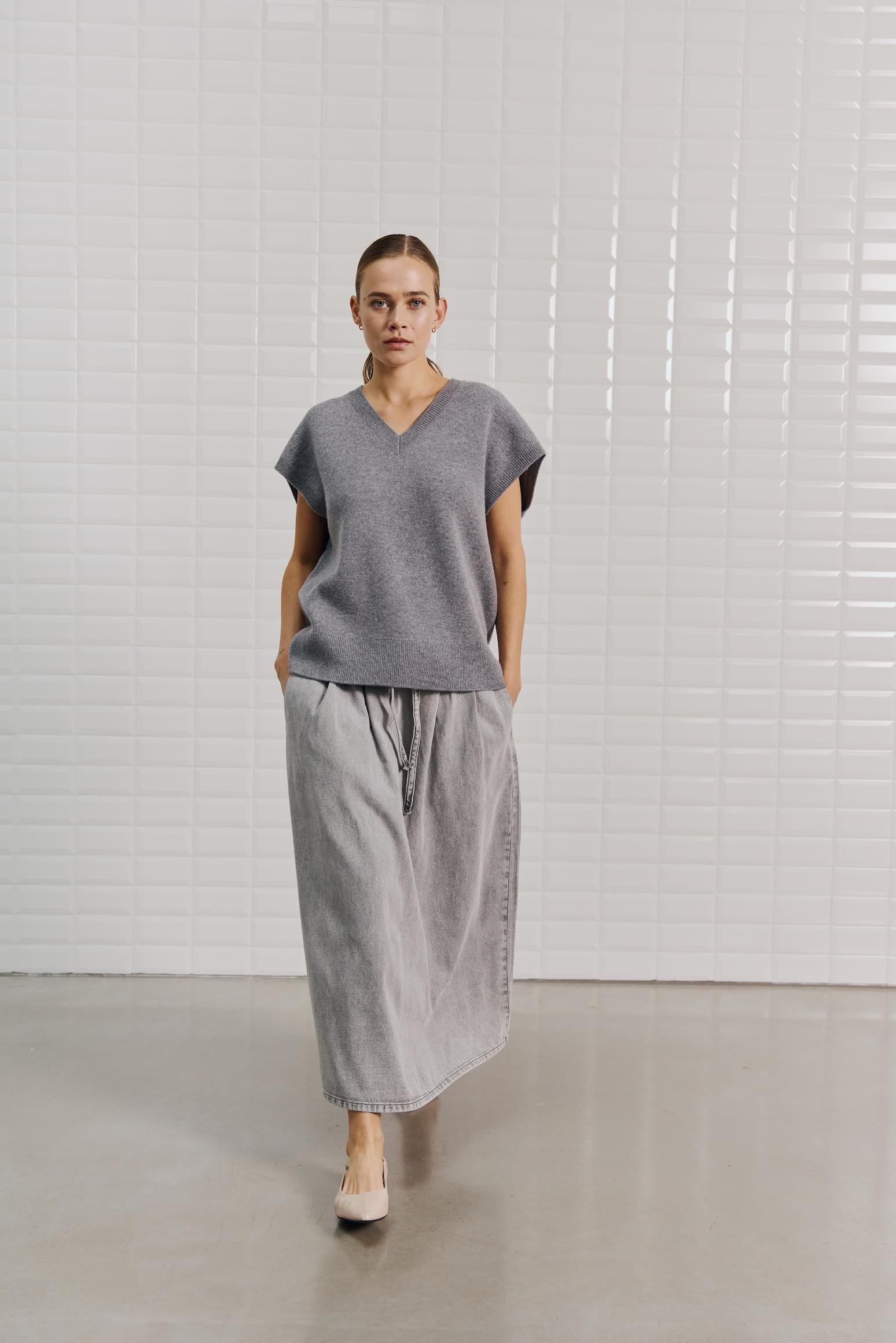 With Black Penelope Denim Maxi Skirt