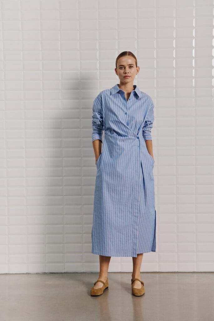 With Black Mesa Striped Midi Dress